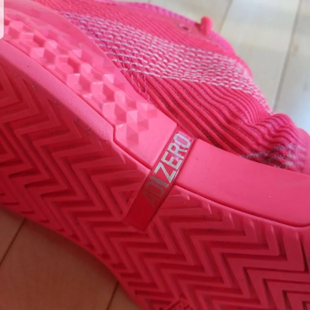 adidas Hot Pink Knit Athletic Sneakers with Black Stripes